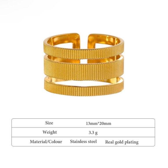 Stainless Steel Gold Statement Opening Ring Stacking Ring - Picture 5 of 6